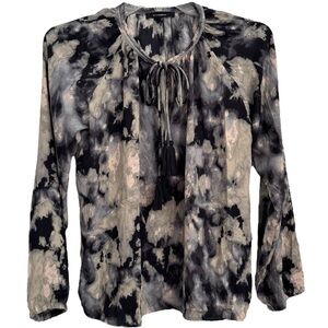 Olivaceous Bohemian Tie Front Long Sleeve Rayon Top Black-Gray-Cream Size Medium